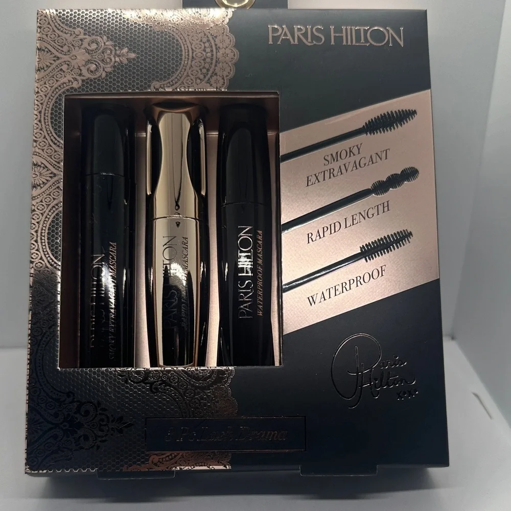 💎NWT Paris Hilton 3 Pc Lash Drama Mascara Gift Set Smoky,Rapid-length,waterproof